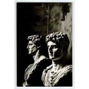 Vintage Photochrome Postcard Roman Busts Sculpture 5.5x4 Inch